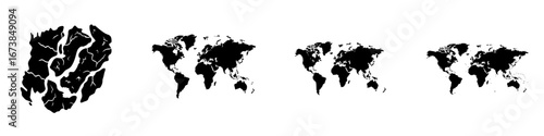 Illustration showing a black-and-white minimalist depiction of a brain, world maps, and interconnectedness among continents and ideas