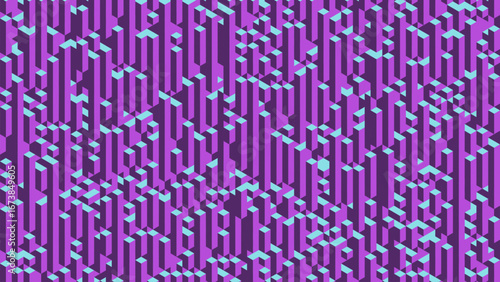 Voxel texture with vertical geometric cubes arranged in axonometric projection. Tall voxel blocks forming an abstract structure with high columns and stacked cubes. Voxel art. Vector illustration