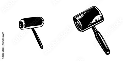 Minimalist vector illustration of black-and-white paint rollers on a plain background
