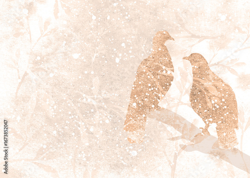 Horizontal autumn design with a pair of birds on a branch, International Friendship Day. Banner for text with silhouettes of birds in minimalist style