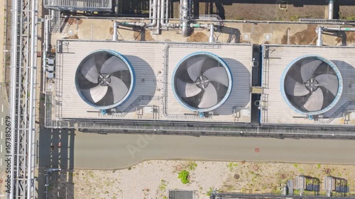 Cloud computing data center exterior with cooling units, technology hub