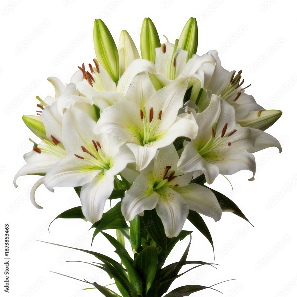 Obraz premium Lily bouquet white, isolated on white and transparent background.