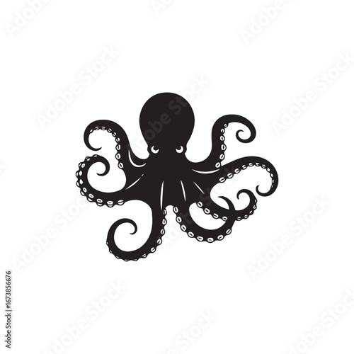 Silhouette of an octopus, showcasing its tentacles and body, against a plain background.