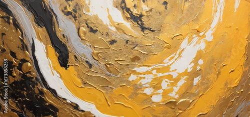 Luxury Gold & Black Abstract Acrylic Painting – Modern Boho Geometric Art with Textured Brush Strokes. realistic brush strokes, canvas texture, contemporary abstract art background.