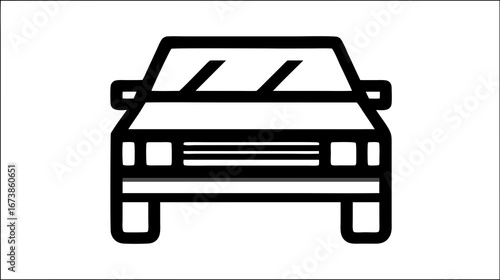 Bold Black Line Front View Car Icon Rendered in Minimalist Style for Automotive Branding Ui Design and Illustration