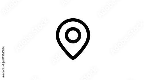 Minimal Black and White Location Pin Icon with Circular Target Design for Maps and Ui Interfaces