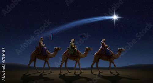 Three Wise Men Following the Star of Bethlehem – Epiphany Nativity Scene 