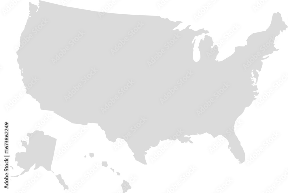 Fototapeta premium Solid grey map of United States