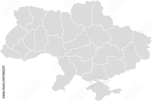 Detailed grey map of Ukraine with regions