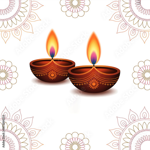 Diwali Diya Lanterns With Flame Illustration