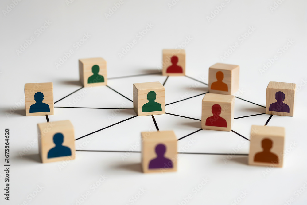 Obraz premium Colorful Human Network Connection Concept Social Links, Team Collaboration, Organizational Structure, Relationship Mapping, Diversity Visualization.