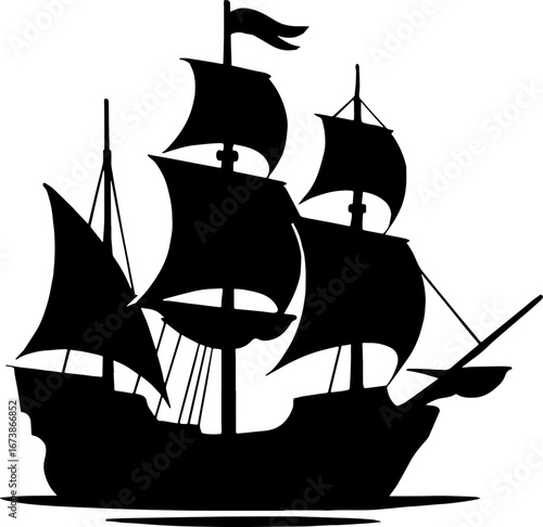 Silhouette of Mayflower Ship - Discovery Voyage Vector With White Background 