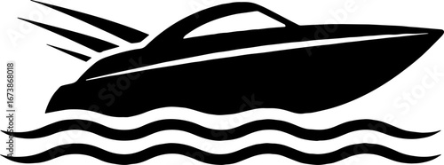 Speedboat Racing in Waves - Modern Marine Silhouette Vector With White Background 