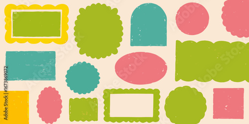Collection of colorful hand drawn frames and shapes in various designs and sizes on a light background