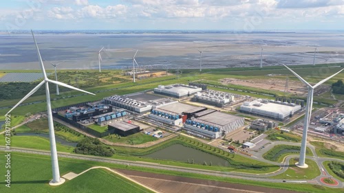 Wide aerial shot of Netherlands technology campus and data center site