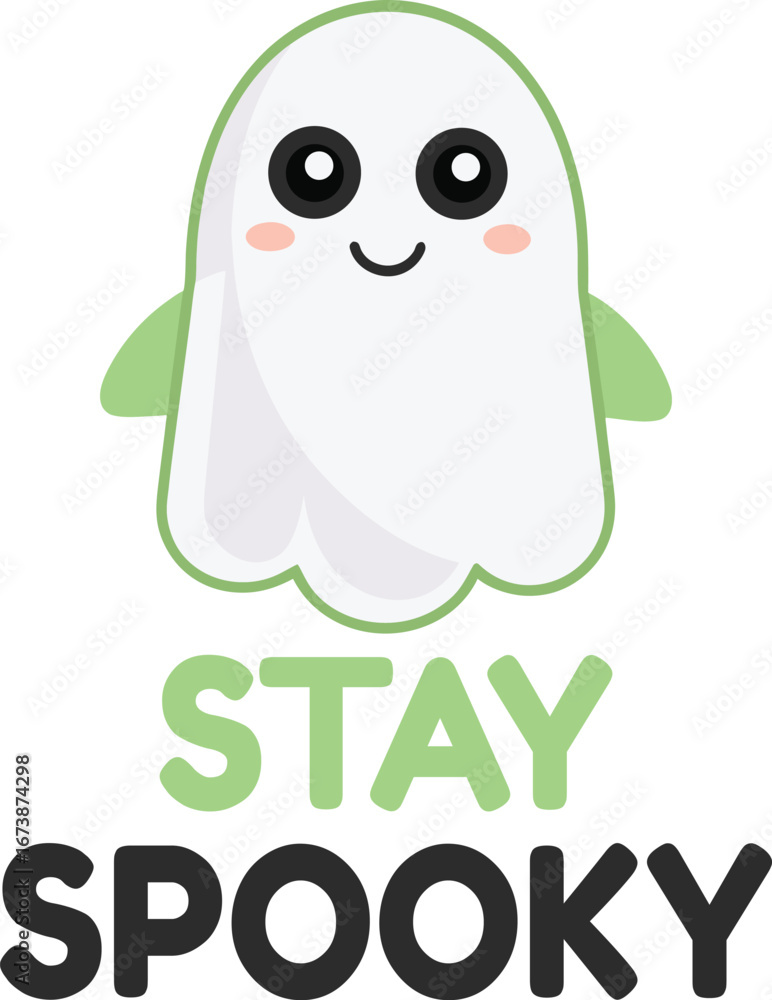 Obraz premium Cute Cartoon Ghost Vector Illustration With Round Eyes And Typography 