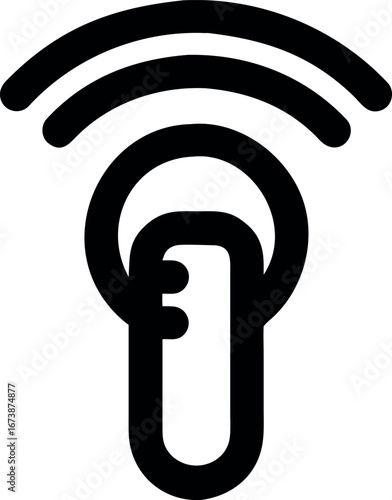 Simple line icon of a microphone with broadcast signal waves, representing podcasting, streaming, and audio recording