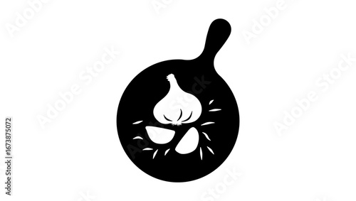 garlic on a tray symbol, black isolated silhouette