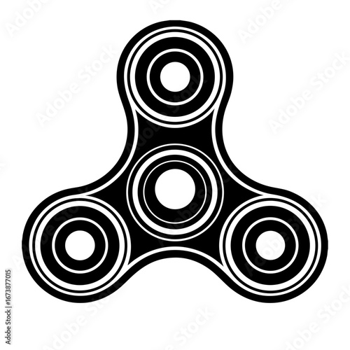 Black fidget spinner toy illustration for stress relief and focus, trendy toy design element vector