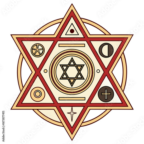 Vector art of star of david with alchemical symbols
