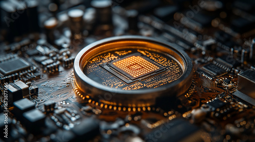 Microprocessor wafer etched with intricate integrated circuits