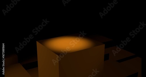 3D Dark Stage with Pink Spotlight on Cube for Product Showcase | Futuristic Abstract Background