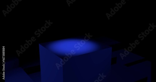 3D Dark Stage with Pink Spotlight on Cube for Product Showcase | Futuristic Abstract Background