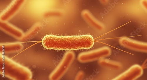 Microscopic Orange Rod Shaped Bacteria Floating in Warm Light