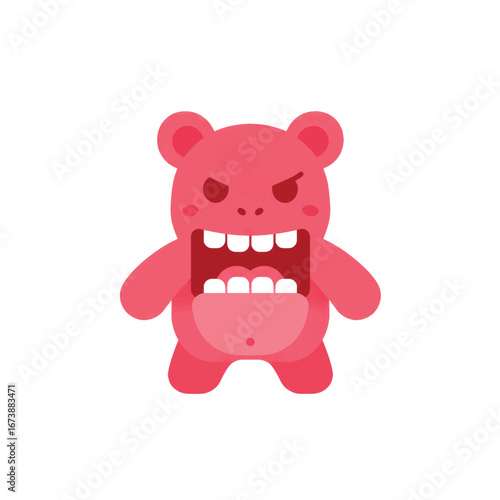 Furious pink cartoon monster with round ears and an open mouth roaring angrily.