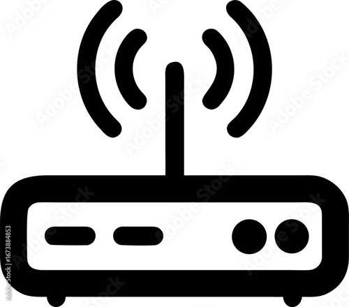 Abstract line art icon depicting a wireless internet router with radiating signals, symbolizing robust network connectivity and modern digital communication