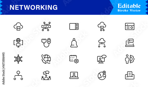 Professional Networking Line Icon Set Featuring Modern, Minimal, and Unique Designs Ideal for Business, Technology, and Communication Concepts with Clean Vector Lines and Crisp Details