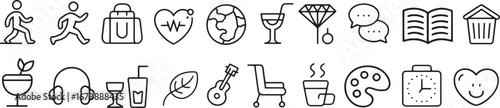 Hobbies and Lifestyle Icons: A Vector Set for Fitness, Leisure, and Creative Activities

