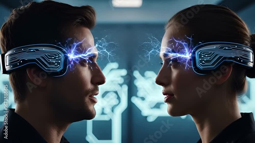 Futuristic Brainwave Technology and Human Connection with Mind-Reading Interface Concept