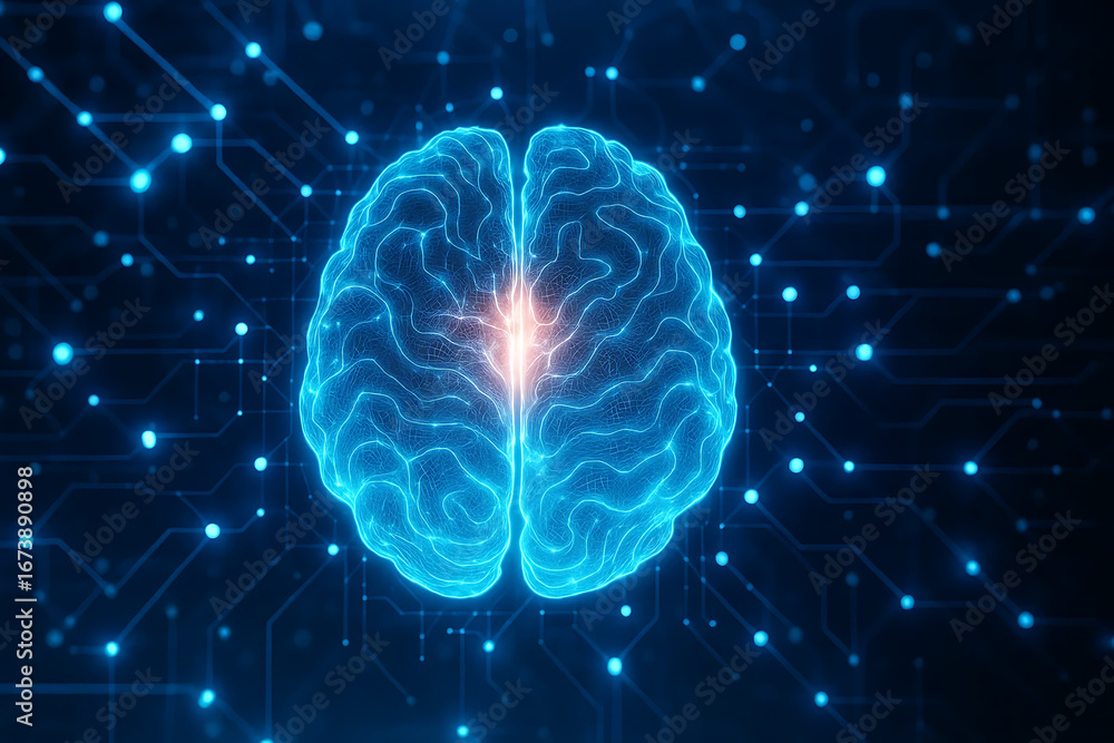 Obraz premium Futuristic Artificial Intelligence Digital Brain Illustration
