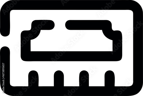 Minimalist vector illustration of a LAN network port symbol. Black and white line art icon representing an Ethernet socket, data connection, and internet access