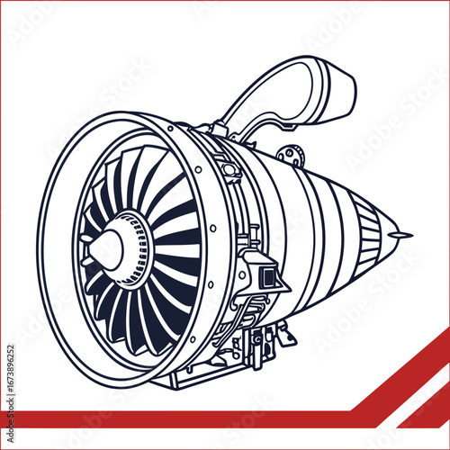 Illustration of a jet engine with red accent