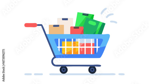 Shopping cart full of boxes and packages