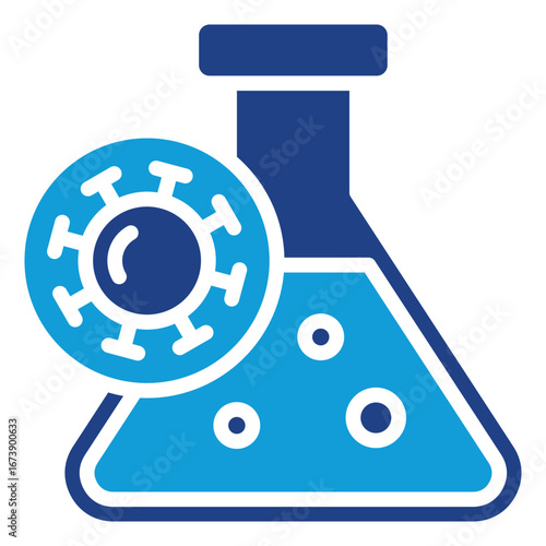 Disease Research Glyph Blue Silhouette Icon Design Vector - Laboratory flask with virus symbol representing infectious disease research