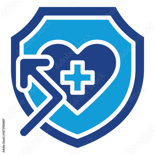 Health Resilience Glyph Blue Silhouette Icon Design Vector - Shield with heart and arrow showing resilient healthcare infrastructure planning