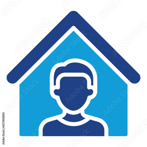 Quarantine Glyph Blue Silhouette Icon Design Vector - House with isolated person representing quarantine and isolation measures for safety