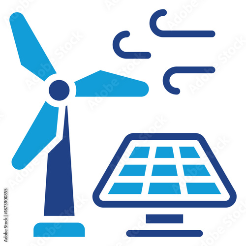 Smart Grid Glyph Blue Silhouette Icon Design Vector - Smart grid integration combining renewable energy sources for efficient electricity distribution