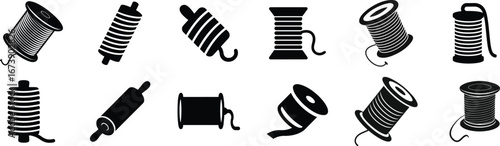 Diverse set of spool and thread silhouettes for crafting and sewing silhouette