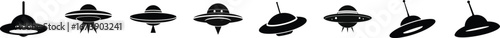 Flying saucer silhouettes ufo set alien spaceship objects isolated silhouette