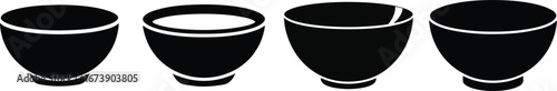 Four decorative bowls silhouette set food or ceramic design elements silhouette