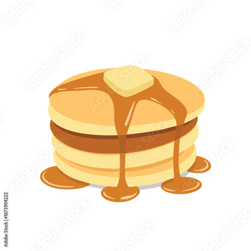 A stack of pancakes with butter and syrup