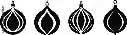Four unique teardrop shaped classic christmas ornaments silhouette