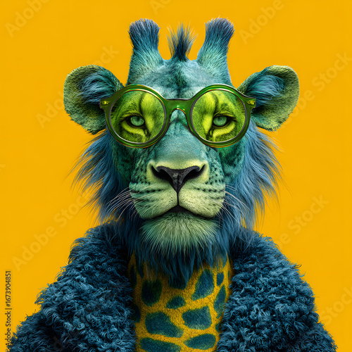creative giraffe image on yellow background