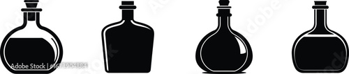 Set of four silhouette flask bottles with different shapes silhouette