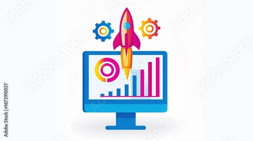 A creative 2D illustration on the theme of skyrocketing sales. skyrocket conceptual