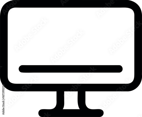 Simple black line icon of a computer monitor, a minimalist vector symbol representing technology, desktop computing, and digital display screens
